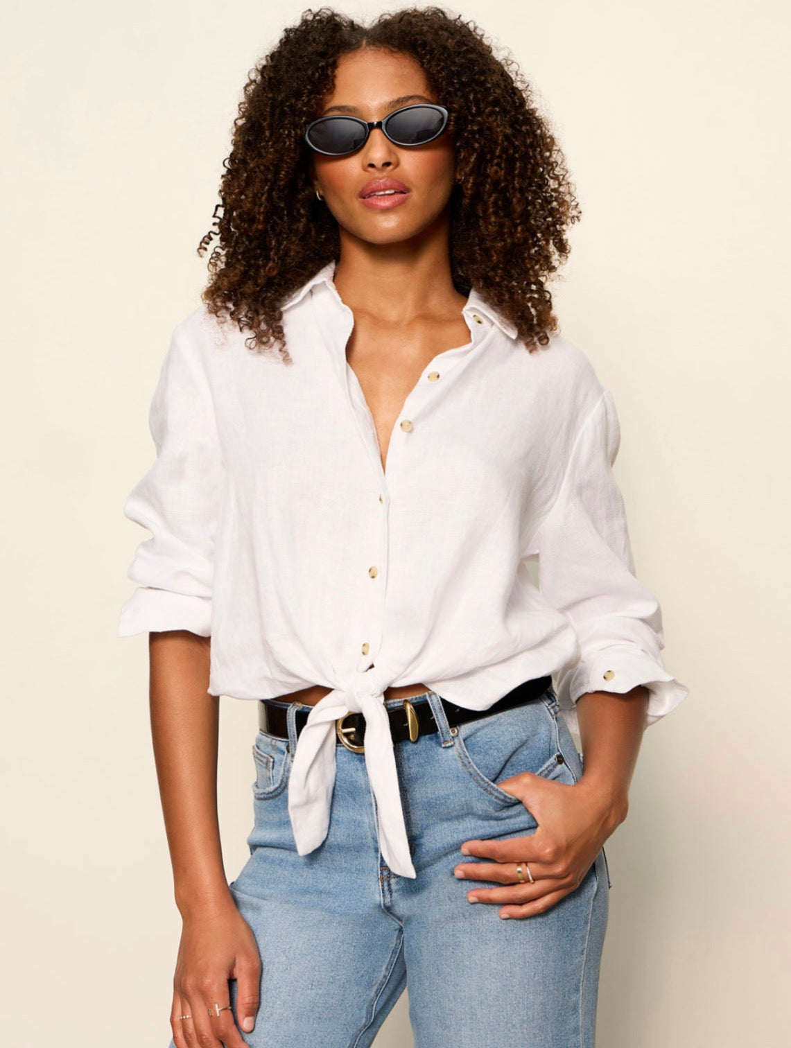 More Love Linen Tie Top White