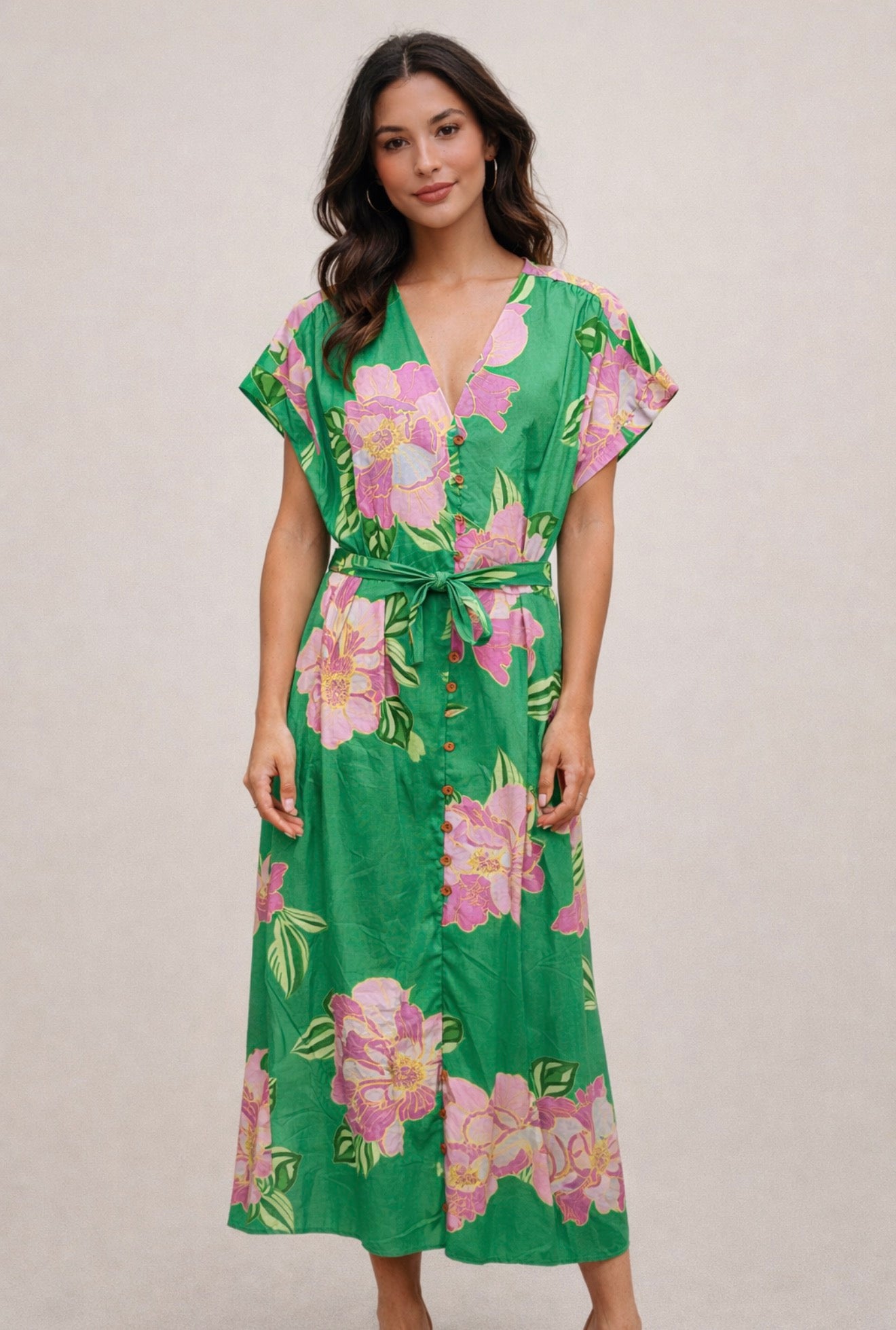 Green Floral Print Maxi Dress