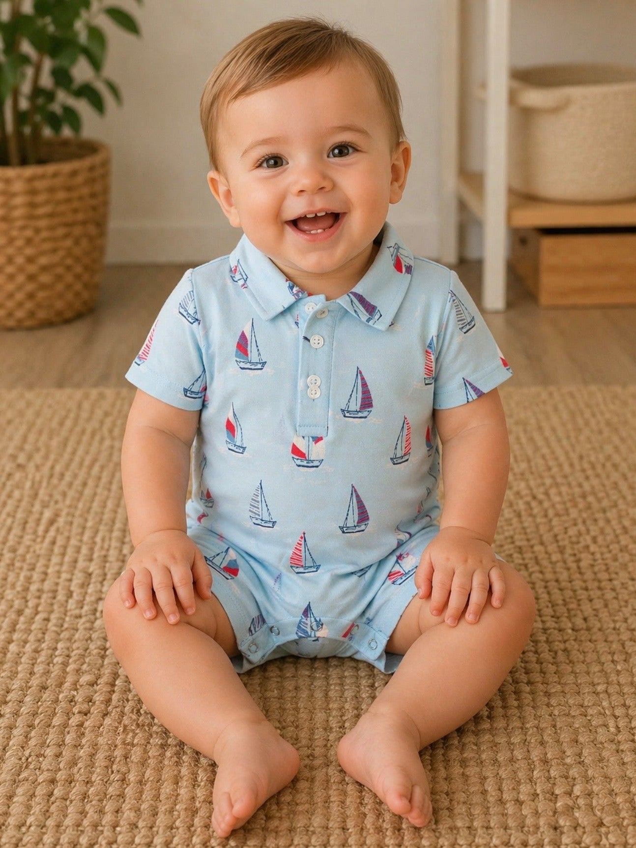 Polo Romper - Sailboats