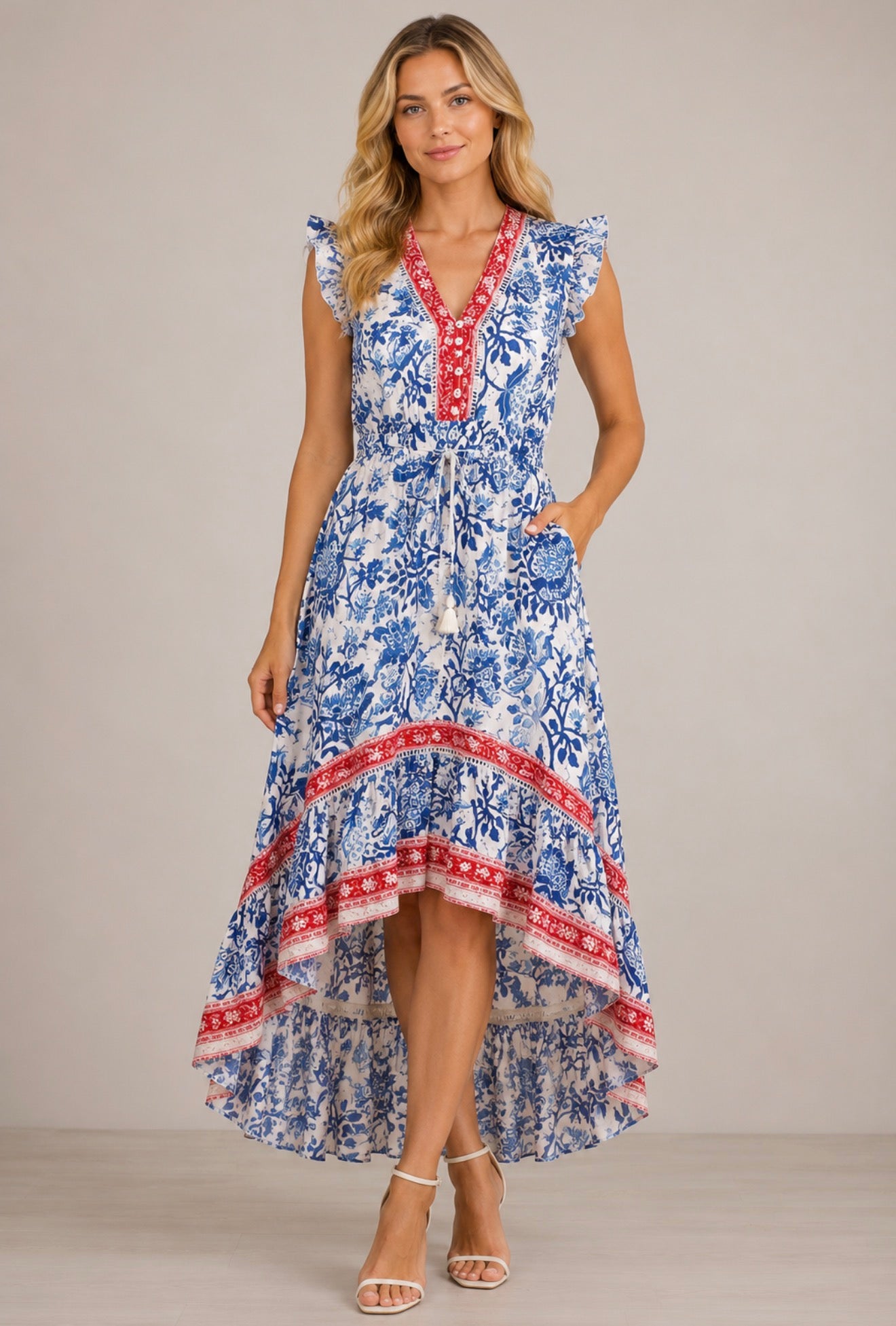 Nina High Low Neck - Floral Vine