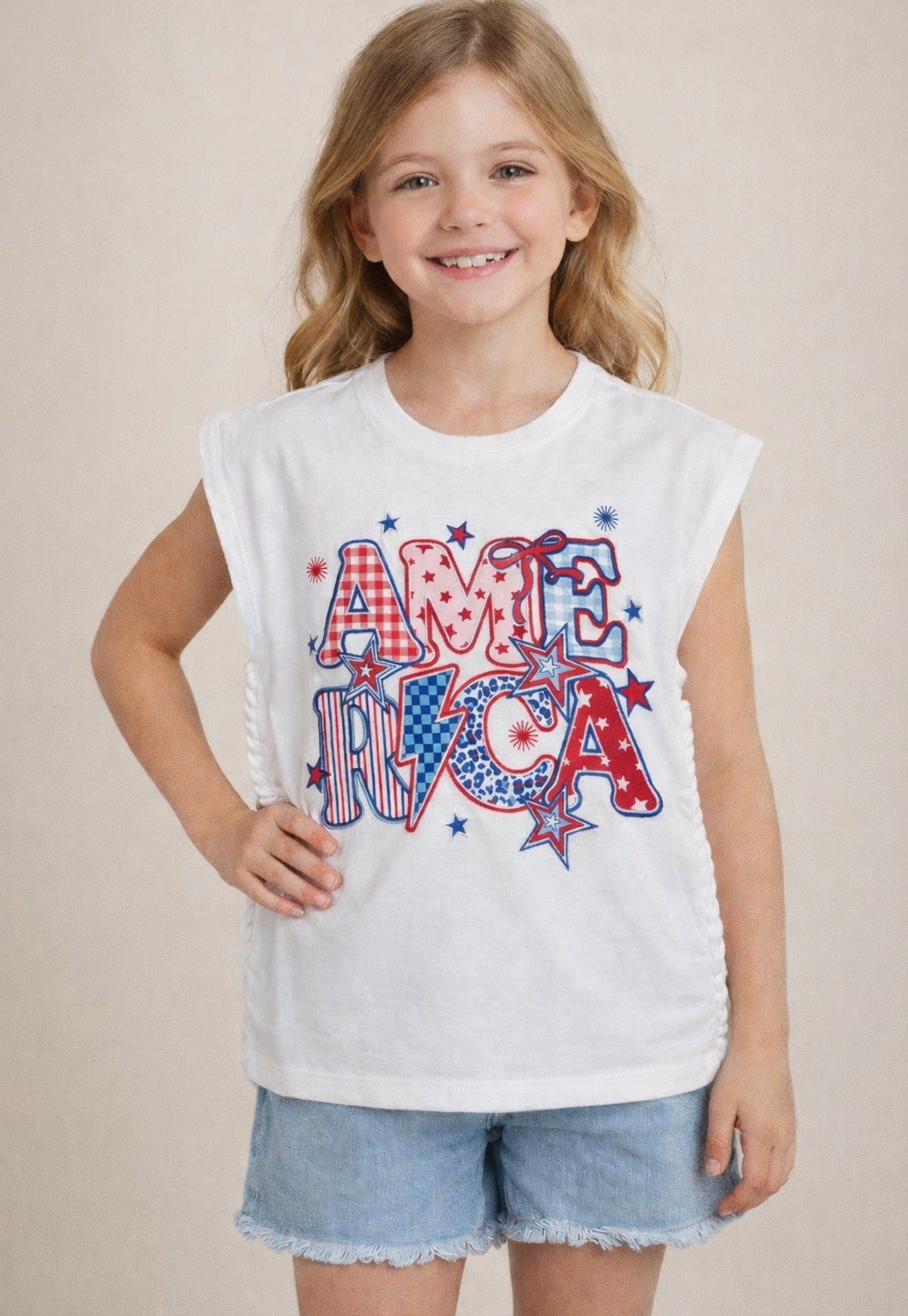 America Applique W Embroidery Tank Top