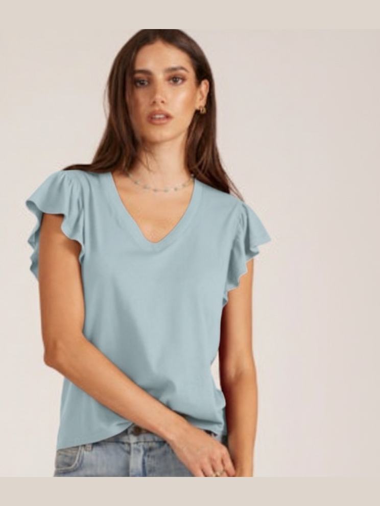 Vneck Flutter Sleeve Top - Cool Blue