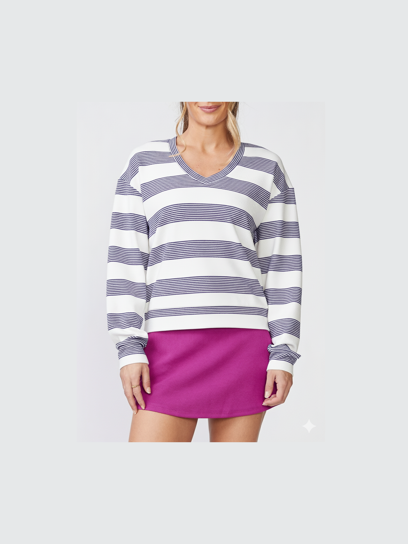 Stripe V-Neck Pullover - White Mood Indigo