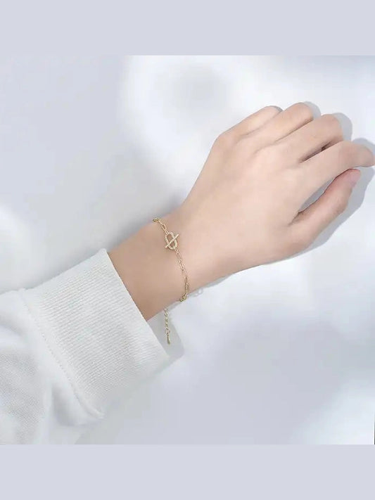 Paperclip and CZ Toggle Bracelet