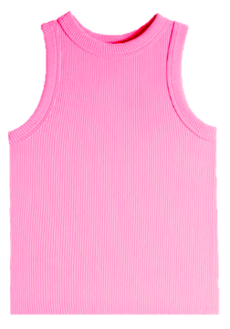 Girls High Neck Ribbed Tank - Bubble Gum Pink
