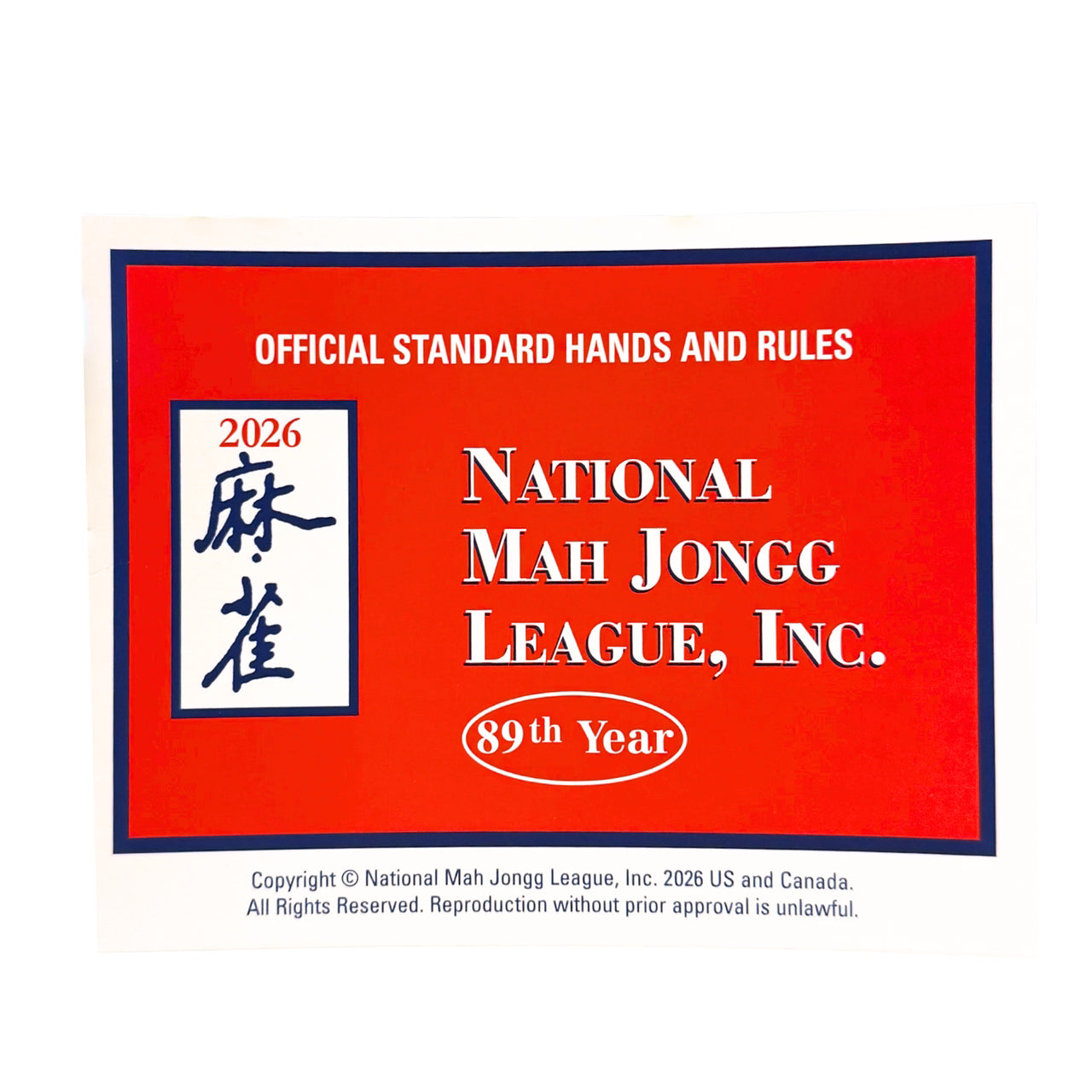 National Mah Jong 2026 Card Official Large Print in Plastic Sleeve