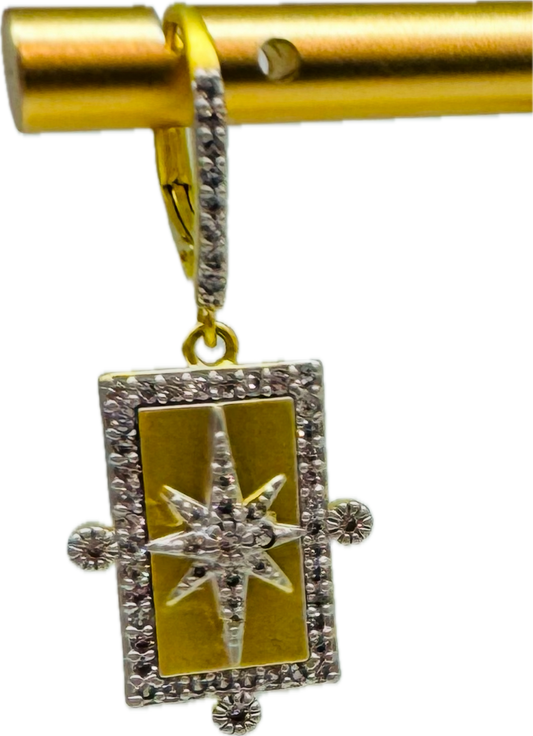 Gold and Silver Lever Rectangle Earrings w/Pave Trim