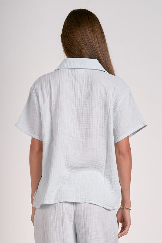 Beachy Gauze V-Neck-Light Baby Blue