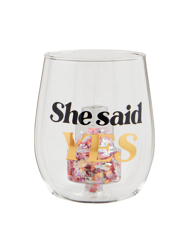 She Said Yes Wedding Glass