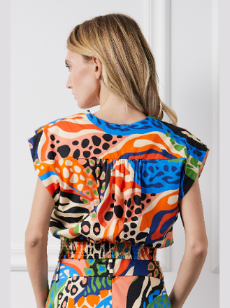 Printed Pleated Surplice Crop Top