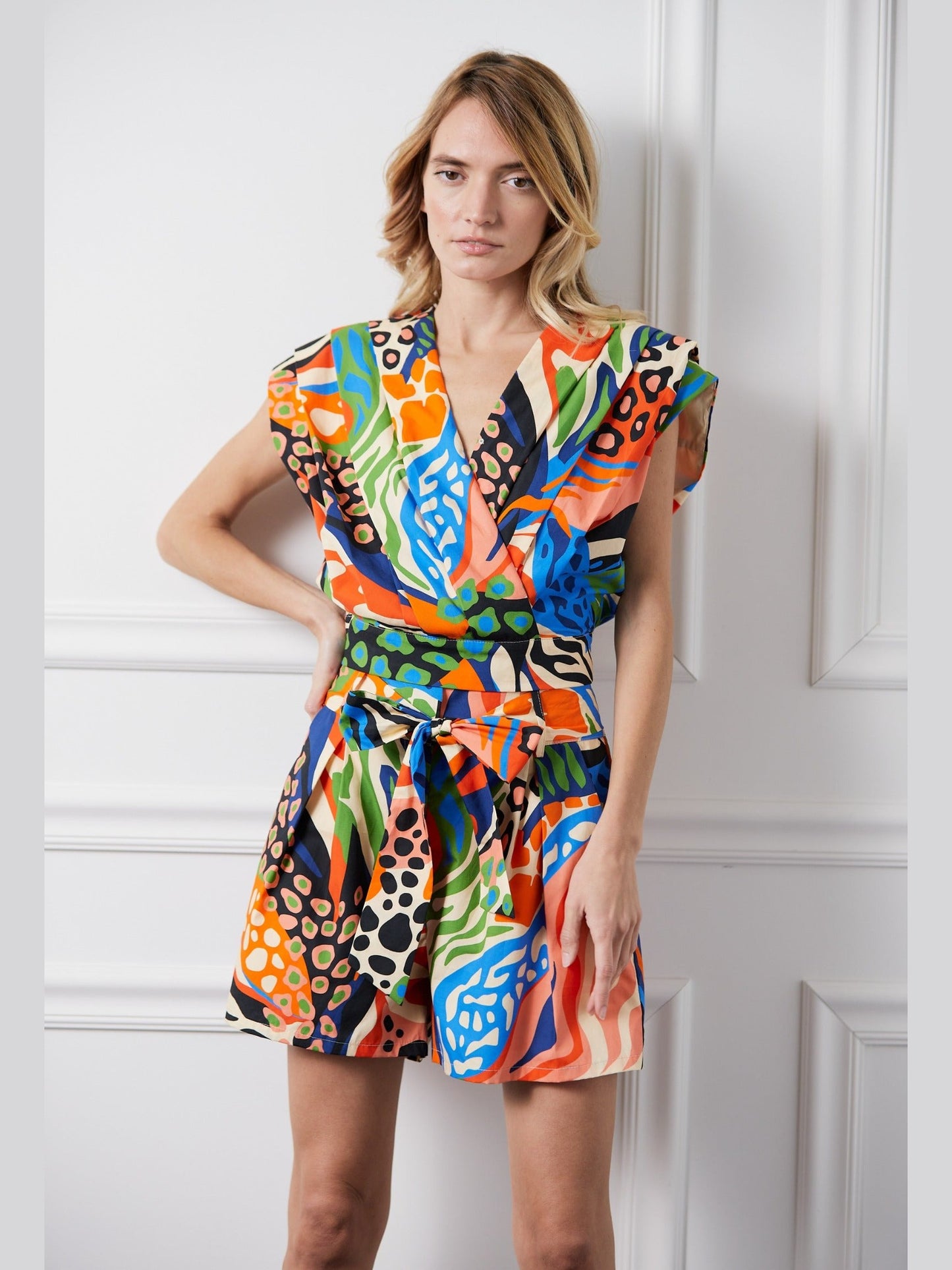 Printed Pleated Surplice Crop Top