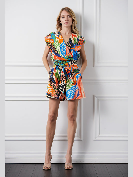 Belted Pintuck Printed Shorts