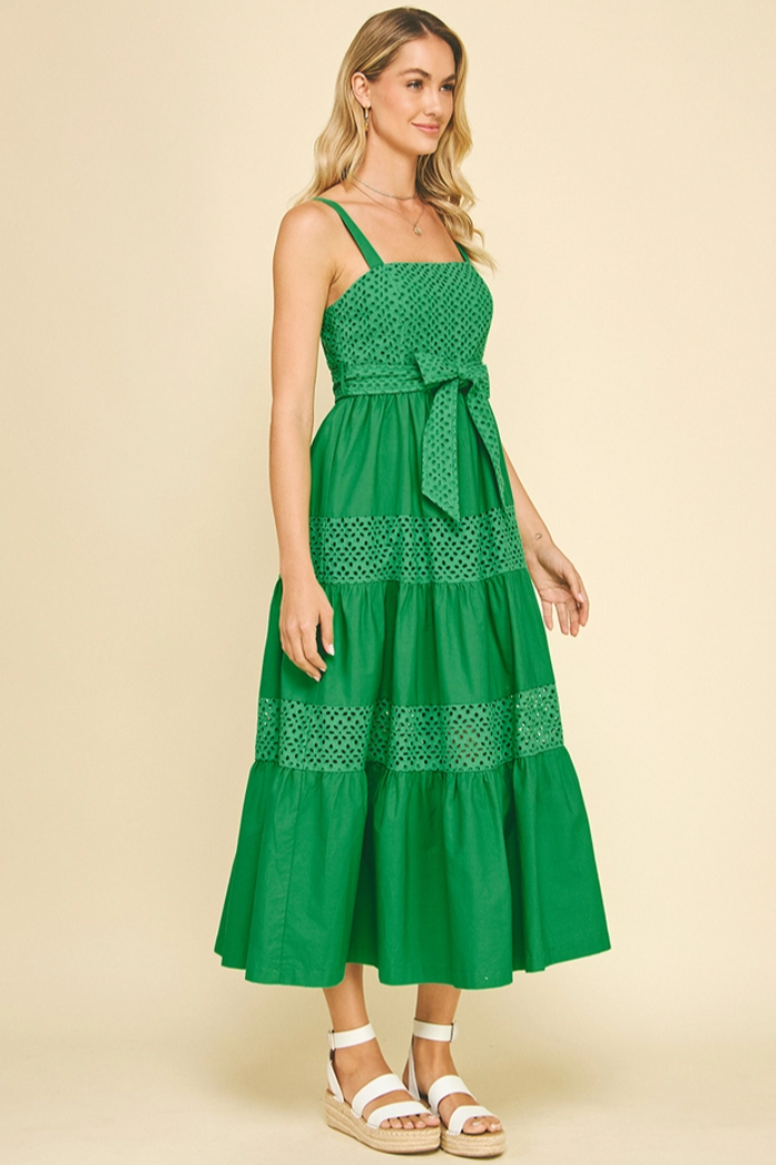Eyelet Kelly Green Maxi Dress
