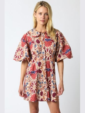 Rust Puff Sleeve Mini Dress