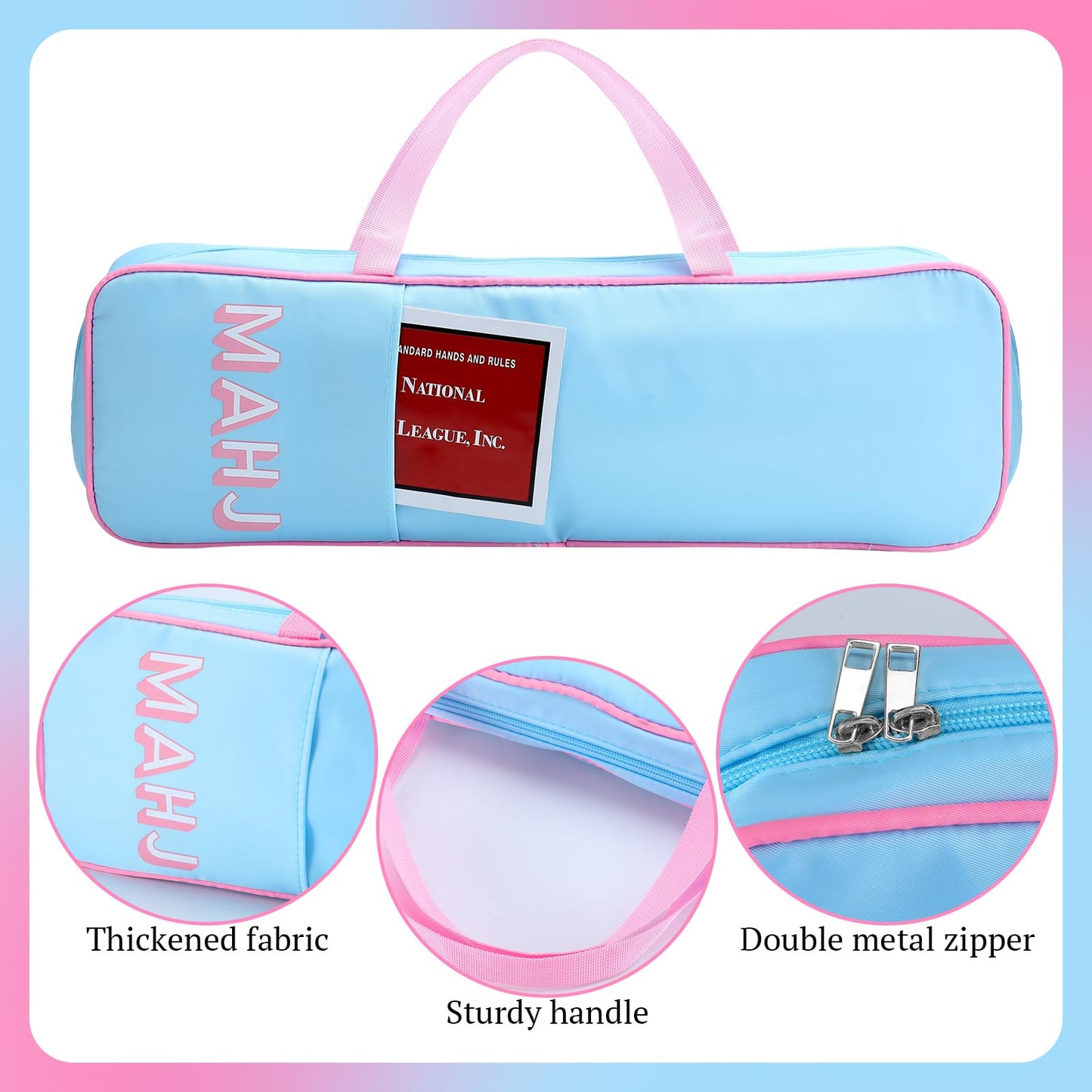 Mahj Rack Bag - Blue / Pink Piping