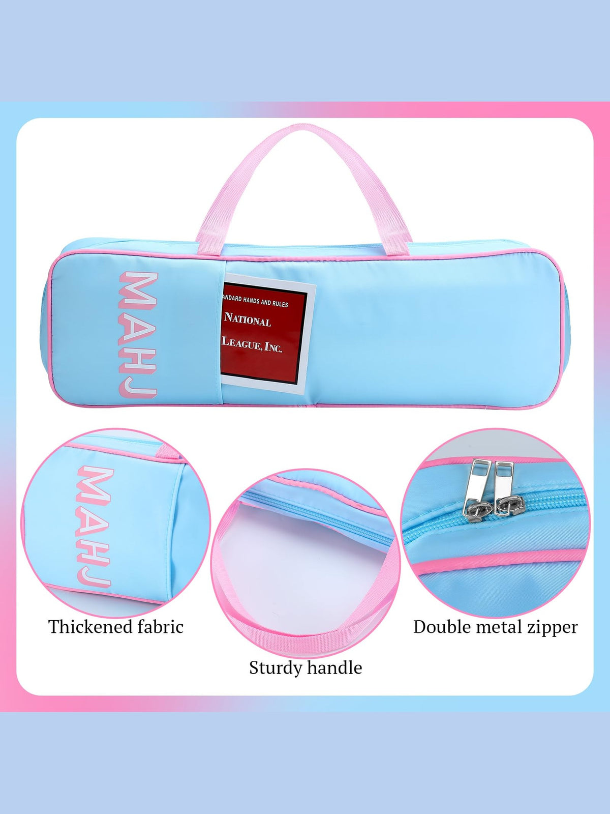 Mahj Rack Bag - Blue / Pink Piping