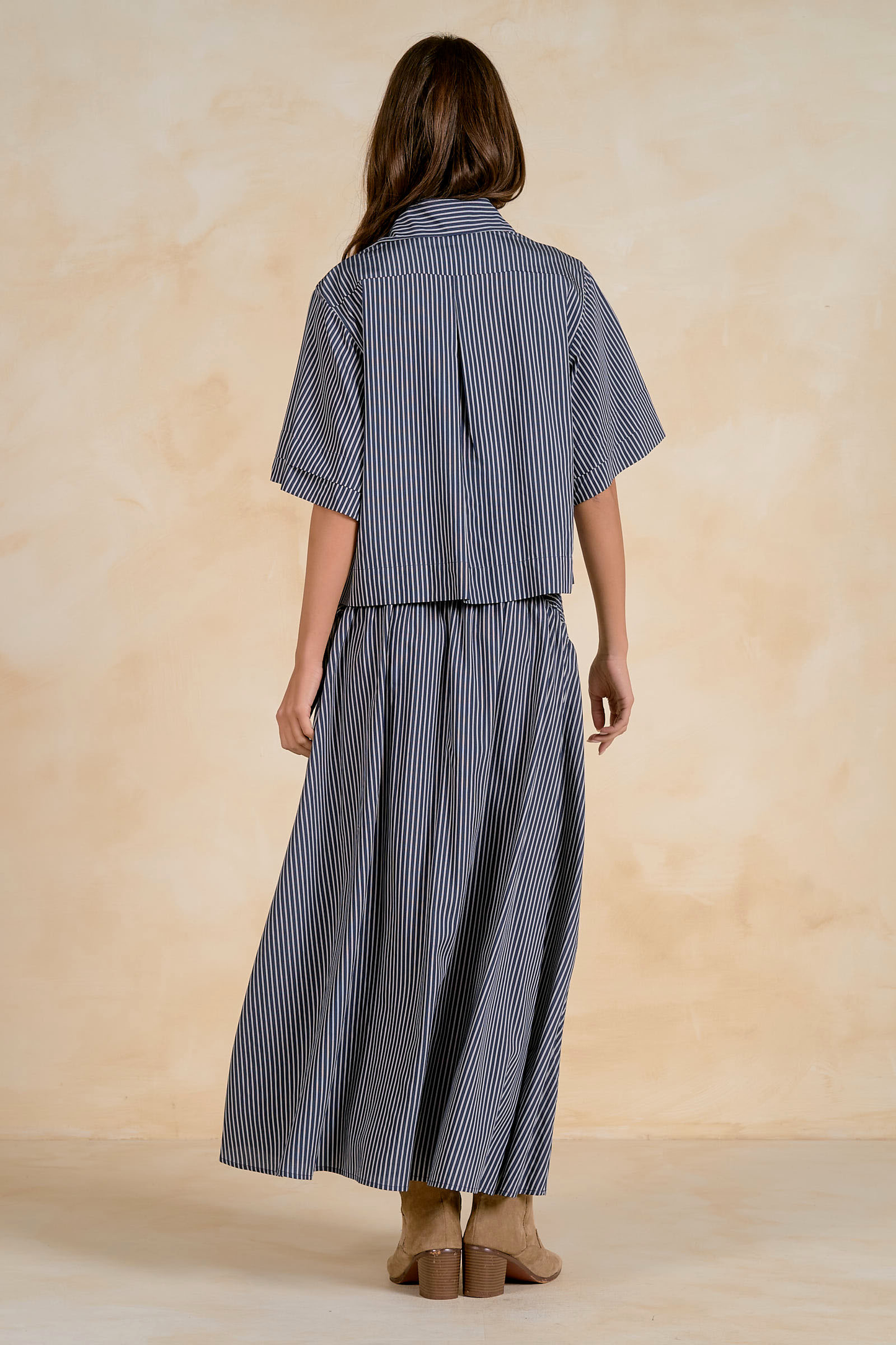 Navy Striped Button Front Top