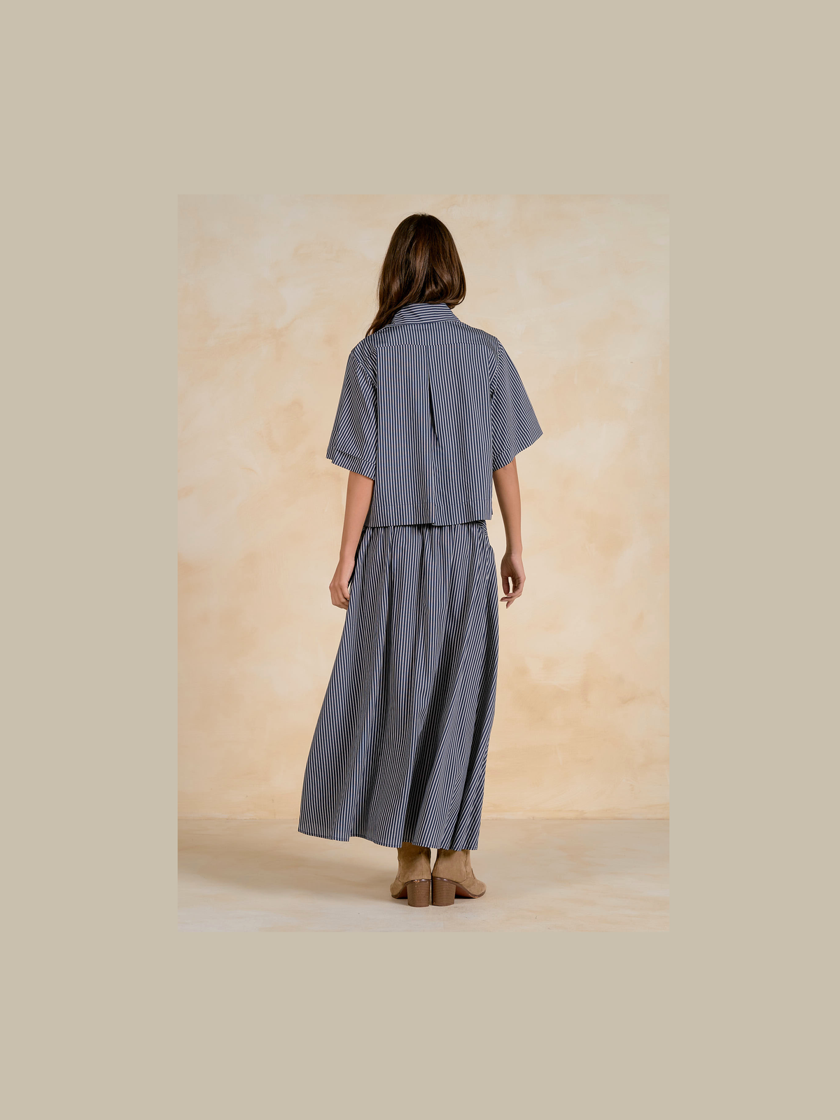Navy Striped Button Front Top