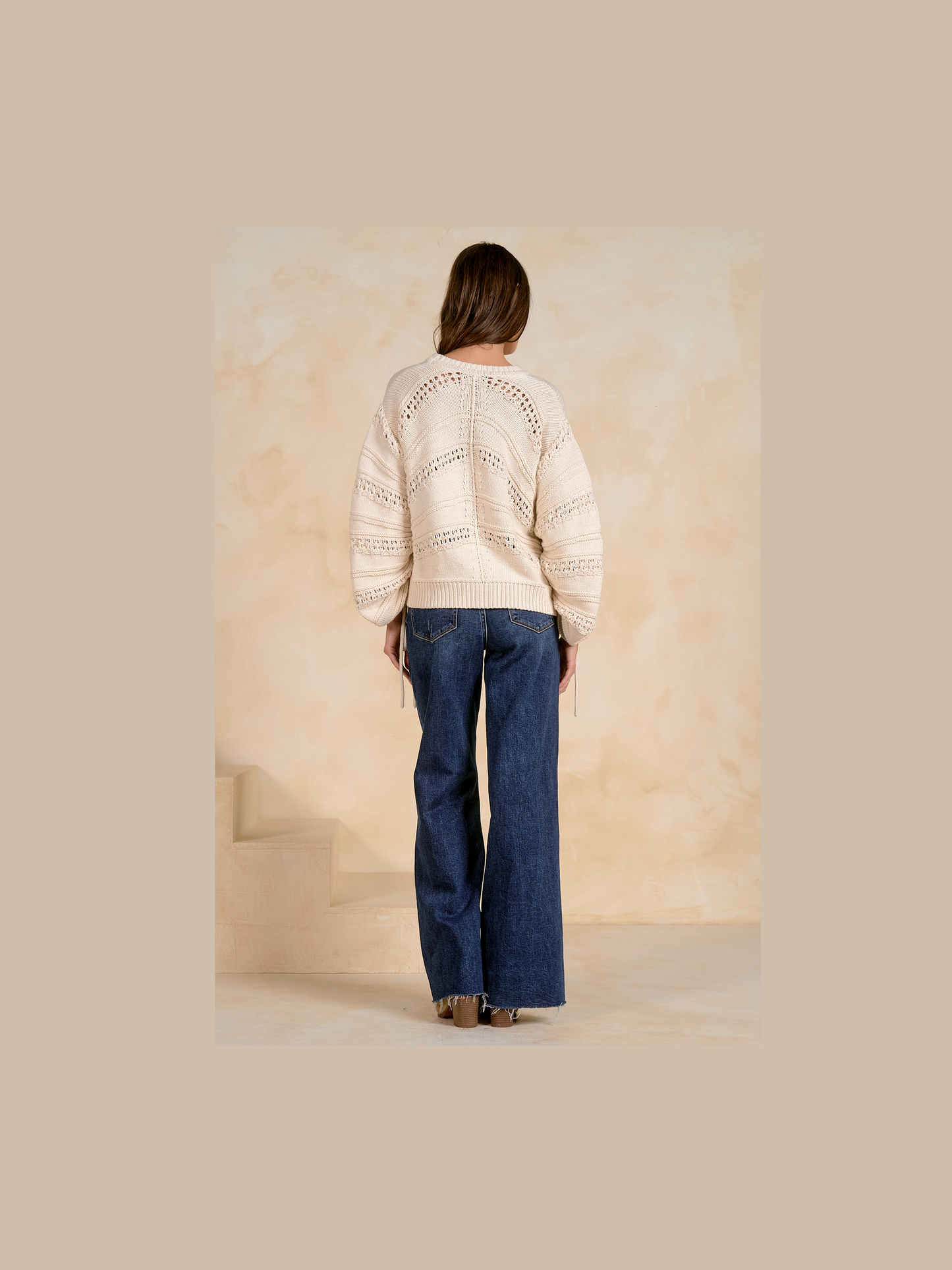 Tie Sleeve Off White Sweater