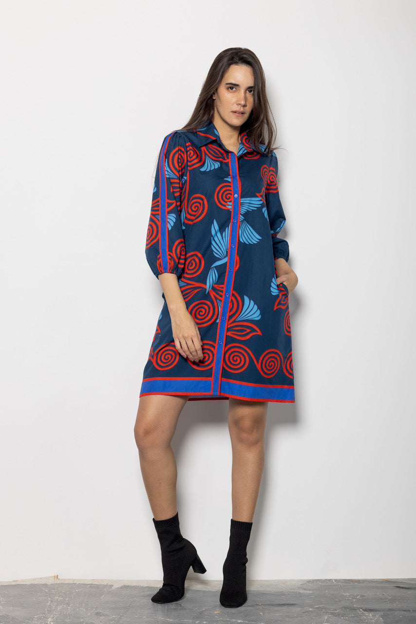 Ava Indigo Feather Dress