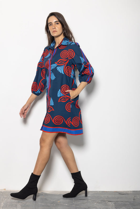 Ava Indigo Feather Dress