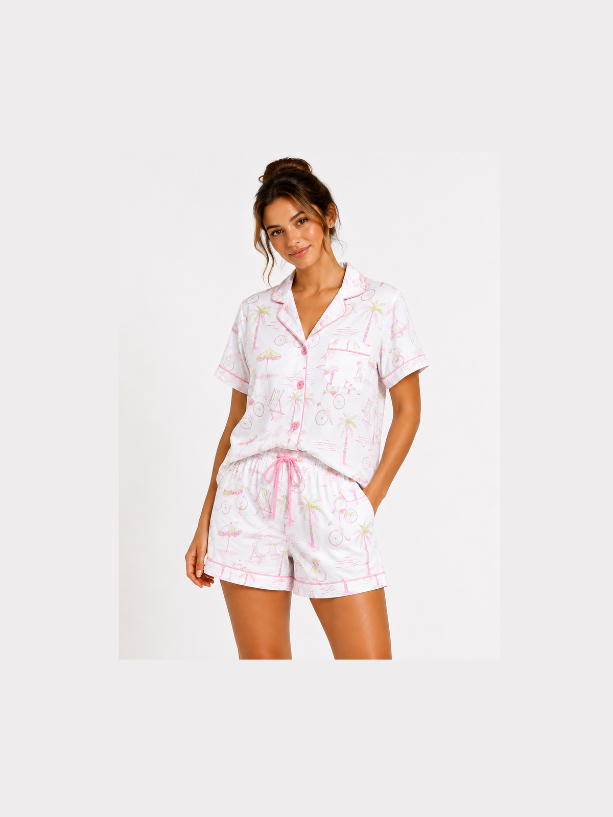 Pink Beach Print Bamboo Pajama Set