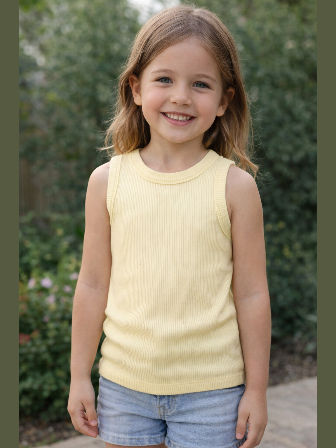 High Neck Ribbed Tank -Light Yellow
