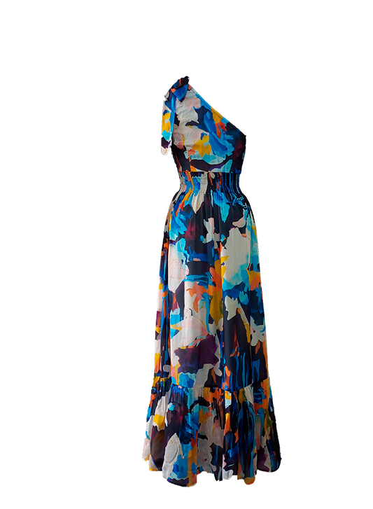 Adelina One Shoulder Flare Dress - Elegant & Chic