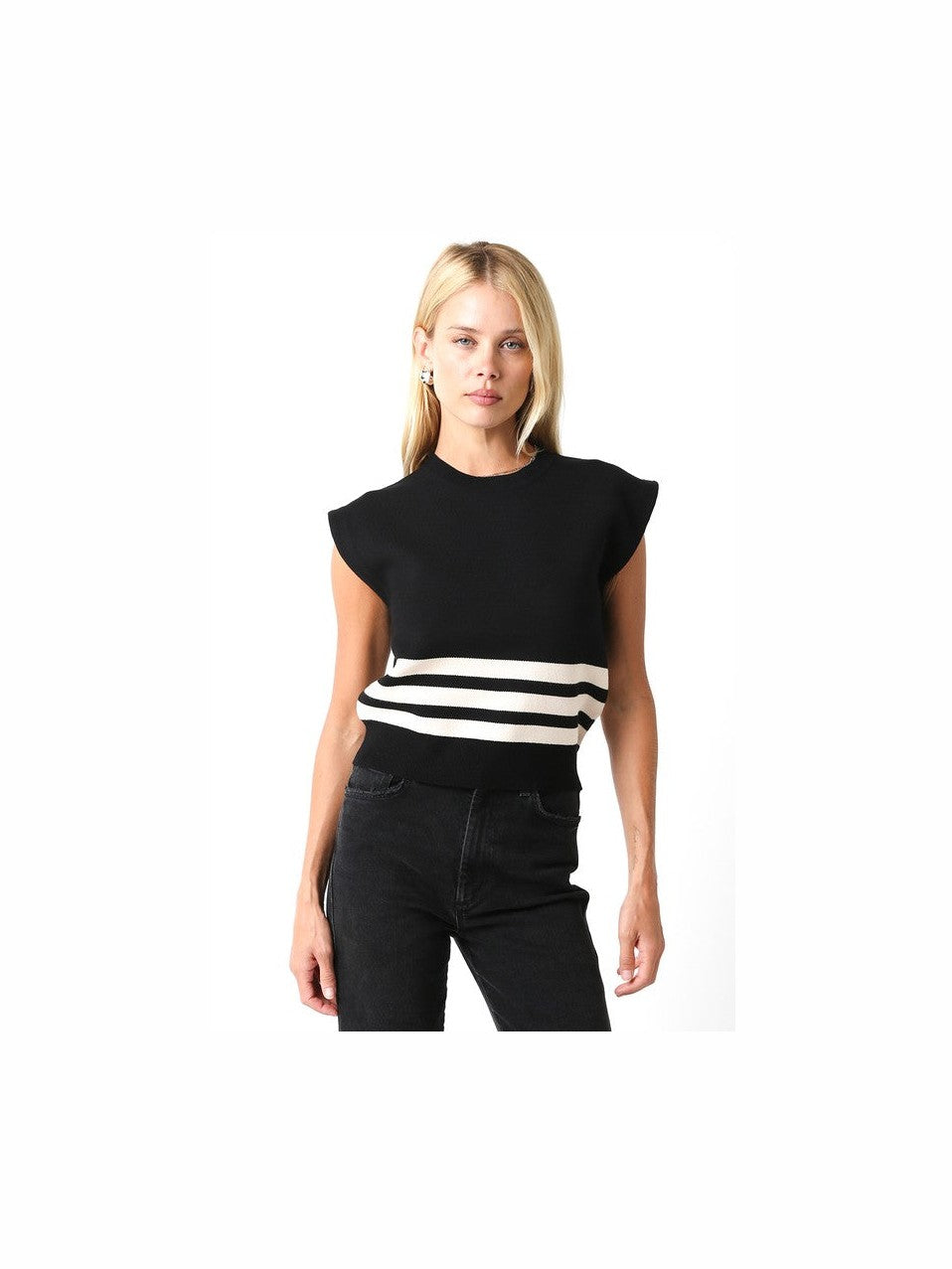 Black Sweater Vest with Light Khaki Stripes