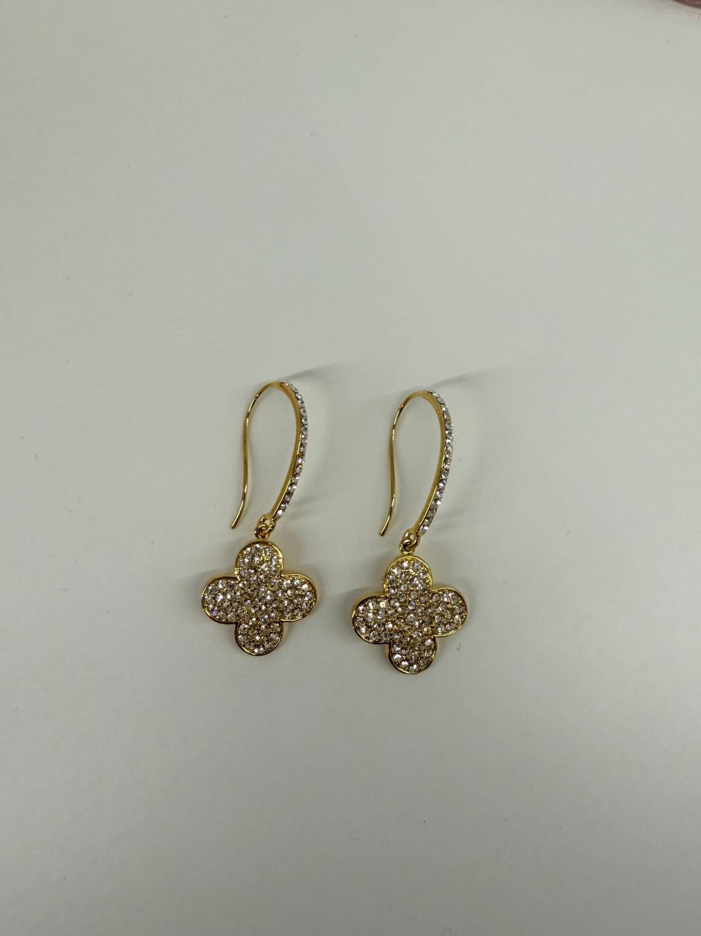 Gold French Wire with Pave Clover Earrings