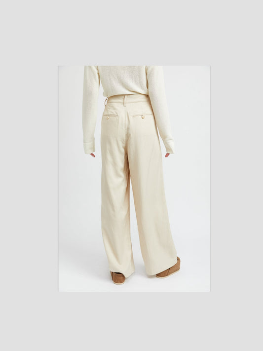 Natural Wide Leg Pintuck Pants