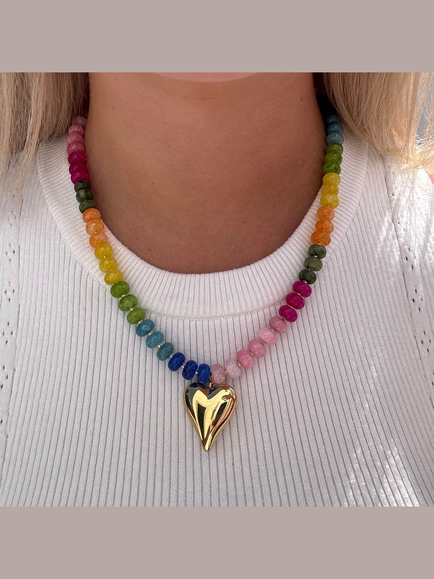 Beaded Glass Necklace with Heart