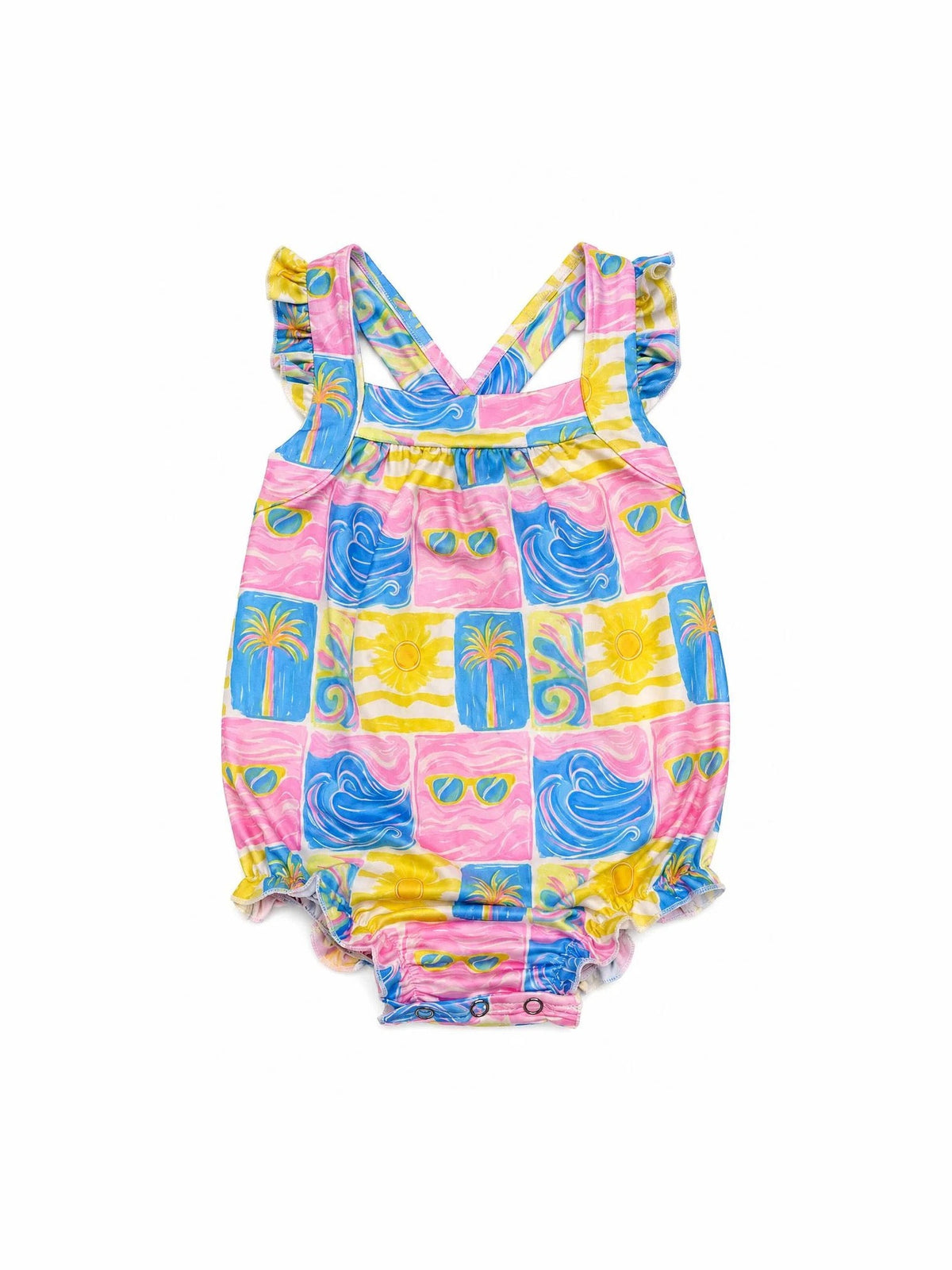 Tropical Summer Ruffle Back Romper