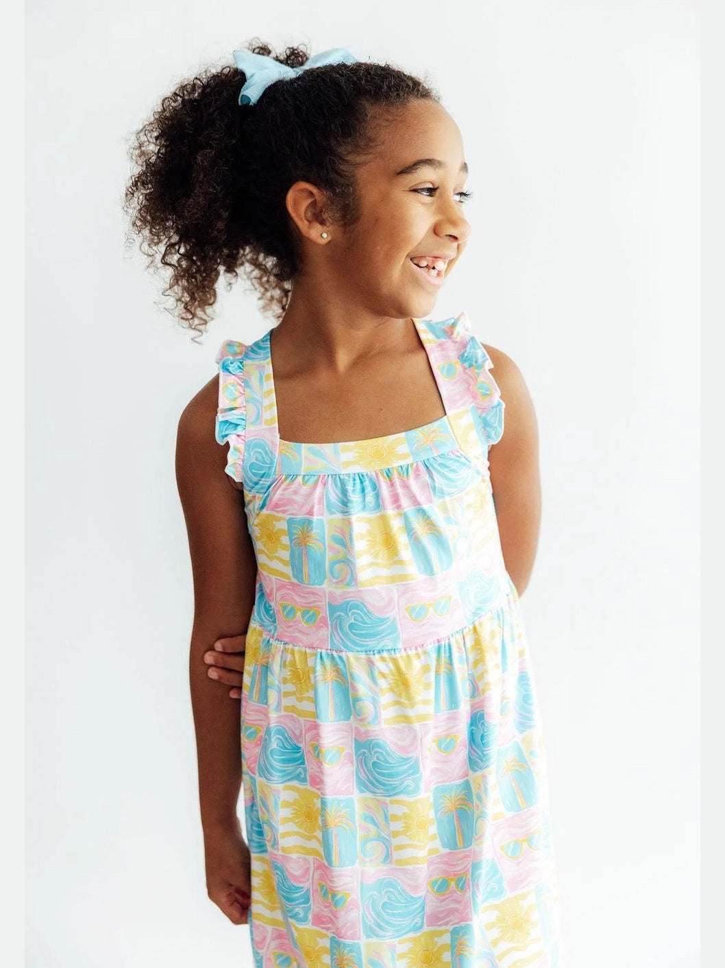 Tropical Summer Ruffle Back Dress