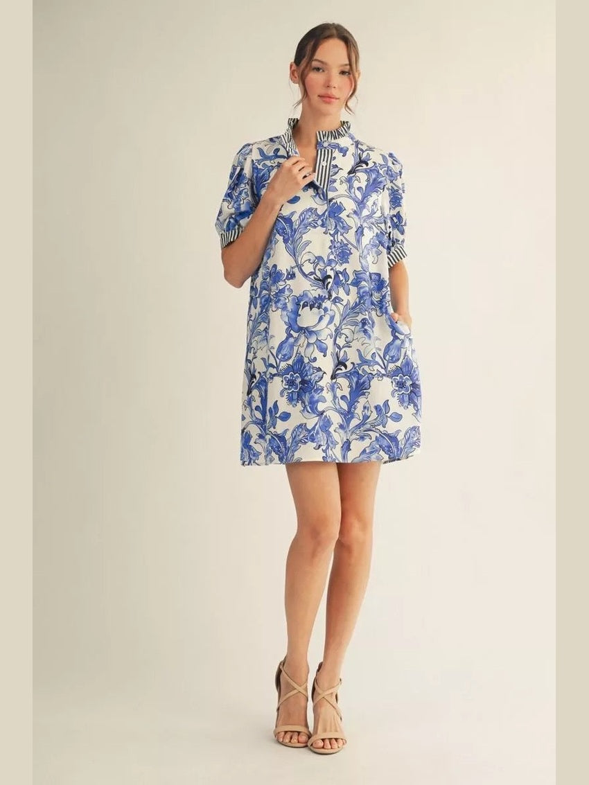 Short Sleeve Tropical Floral Mini Dress