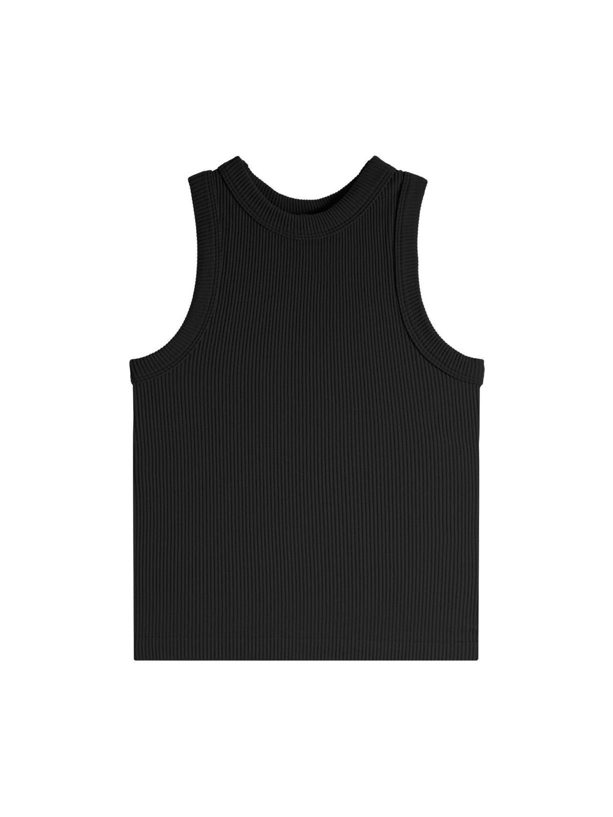 Girls High Neck Ribbed Tank - Black