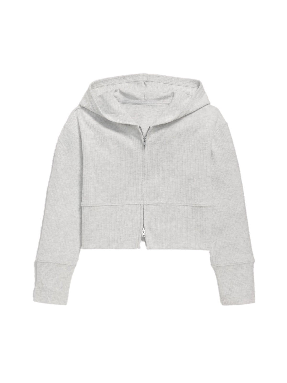 Ribbed Zip Up Hoodie - Heather Grey