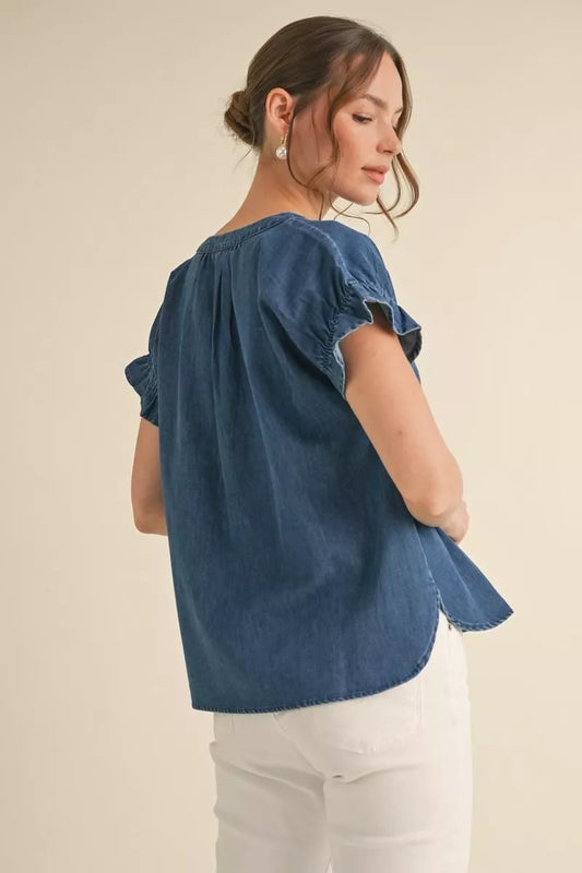 Denim Ruffle Sleeve Top