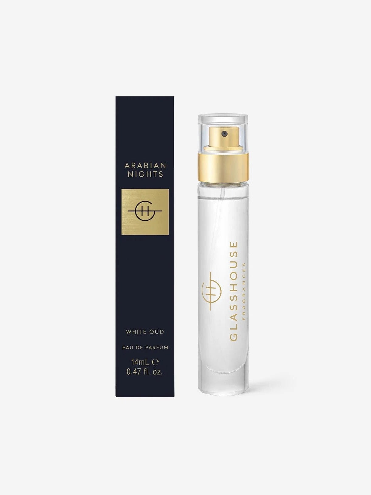 Glasshouse Arabian Nights White Oud Eau de Parfum 0.47 fl oz bottle and box