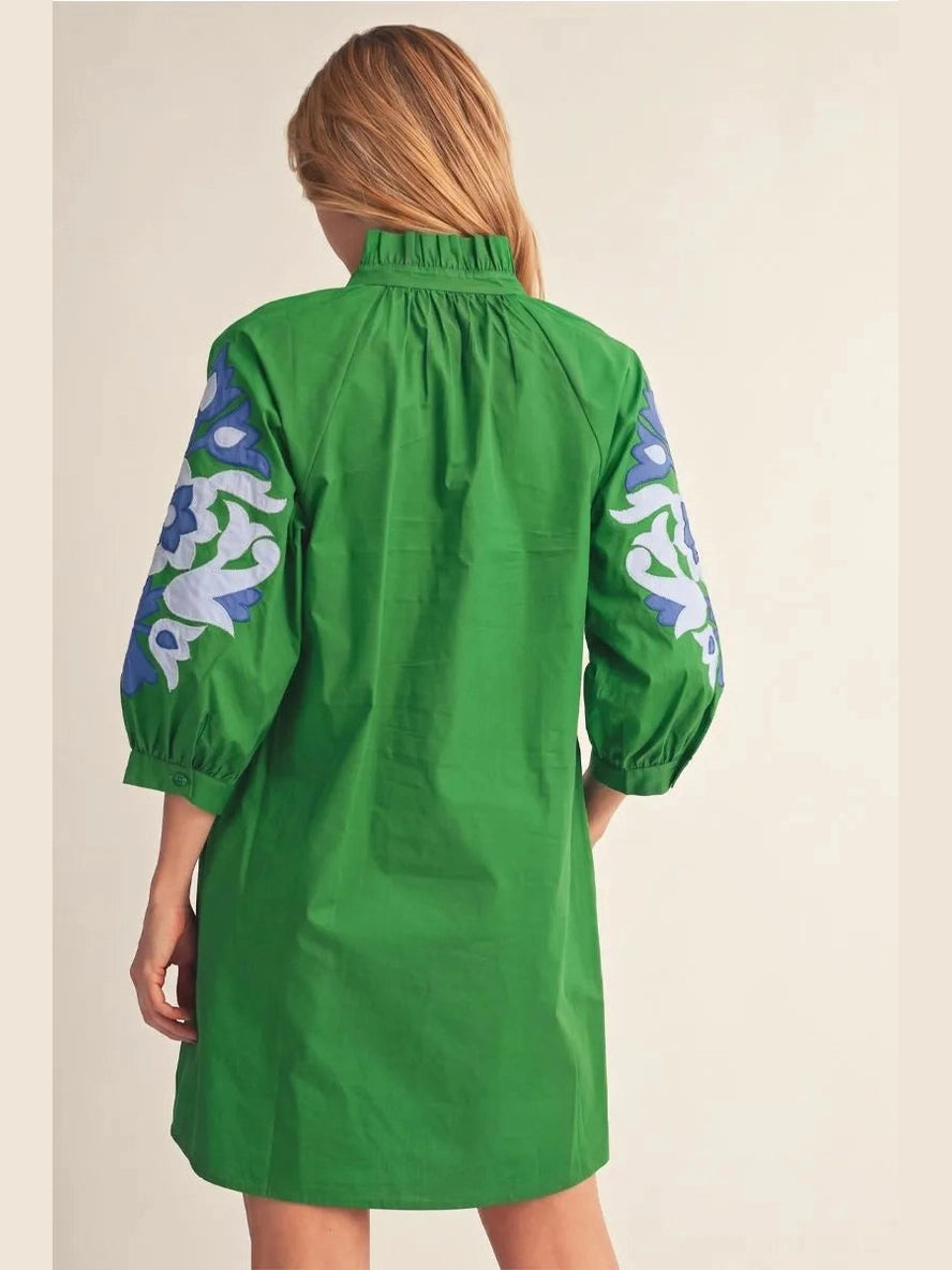 Applique Floral Mini Dress - Kelly Green
