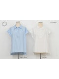 Light Blue Poplin Ruffle Sleeve Top
