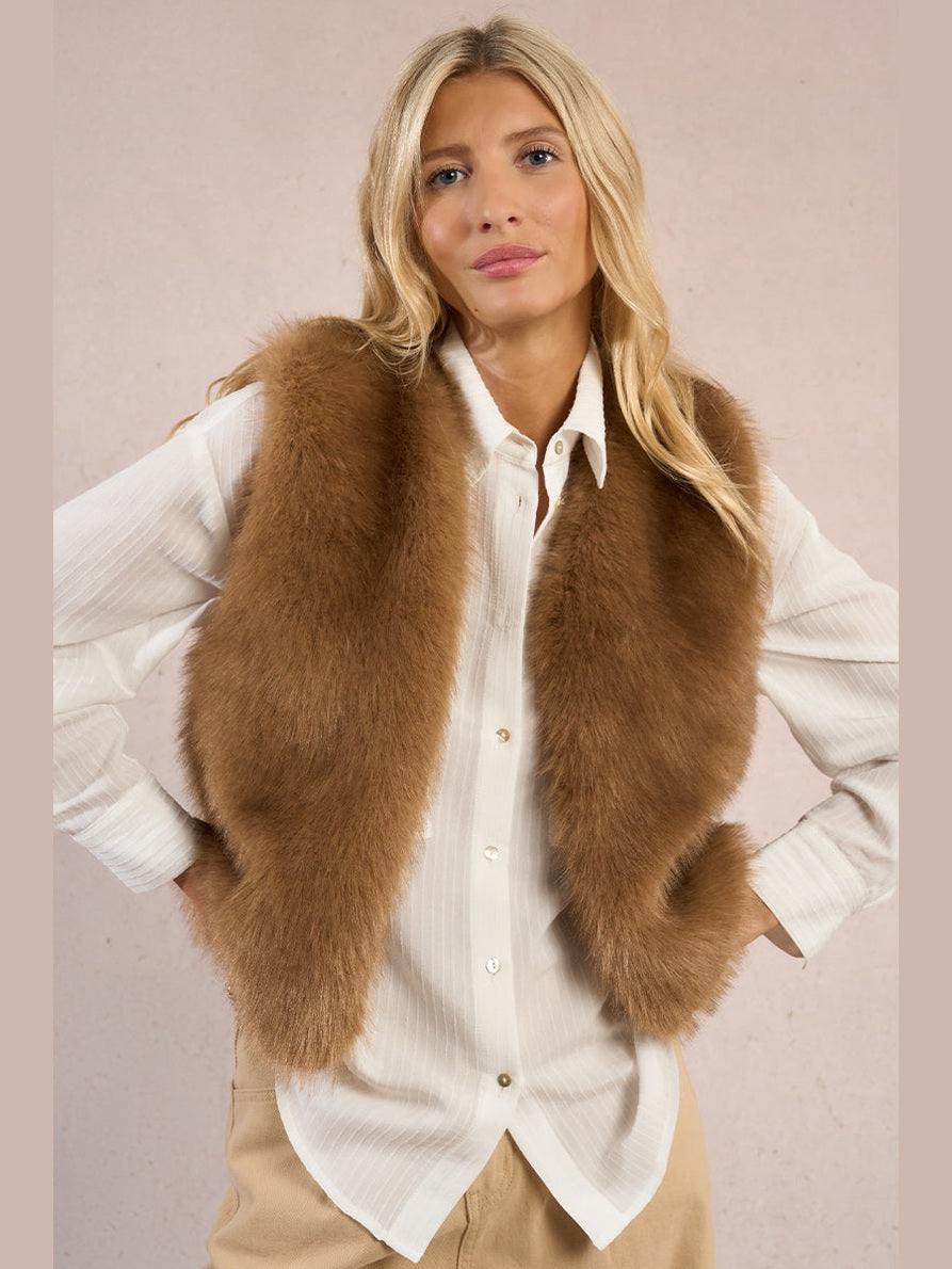 Faux Fur Vest - Camel