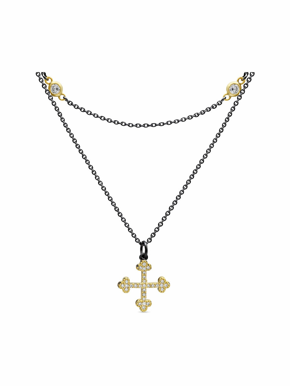 Double Black Gold Cross Necklace