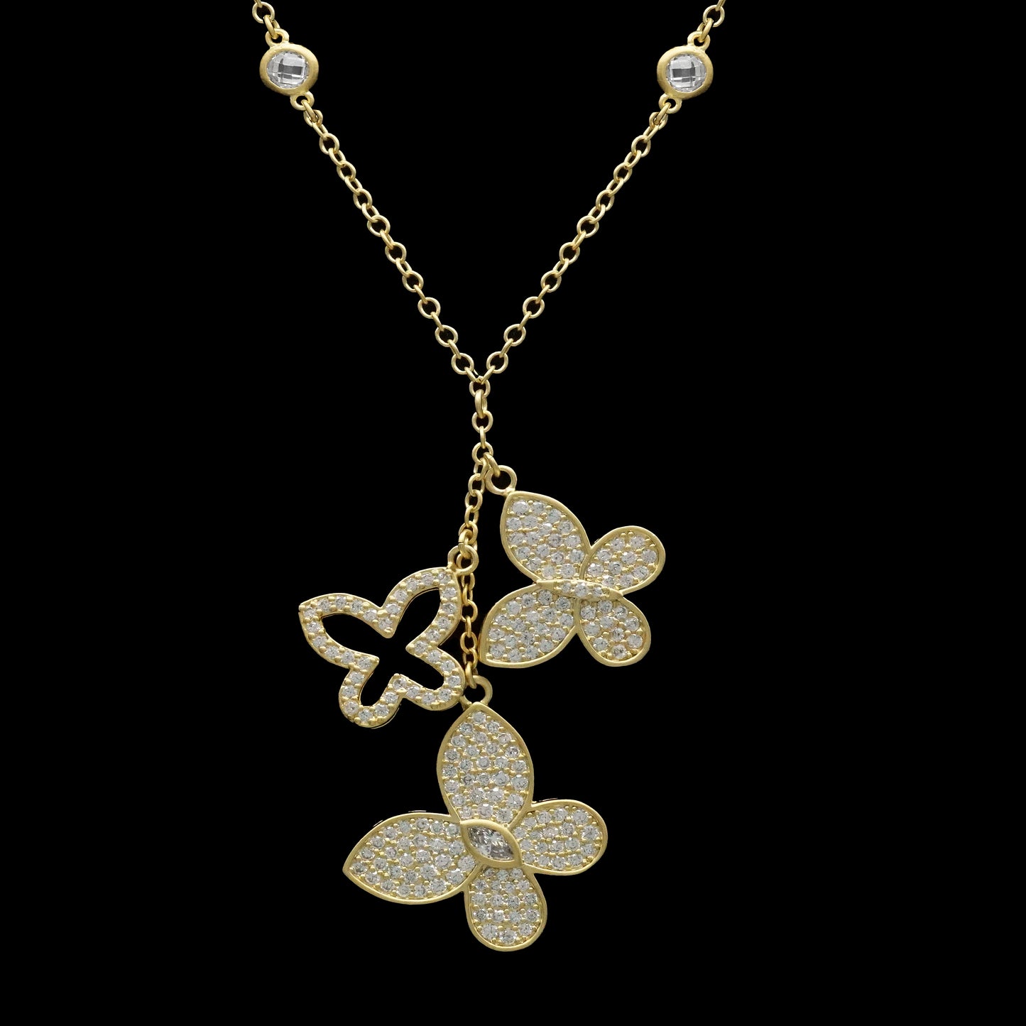 3 Pave Butterfly Necklace