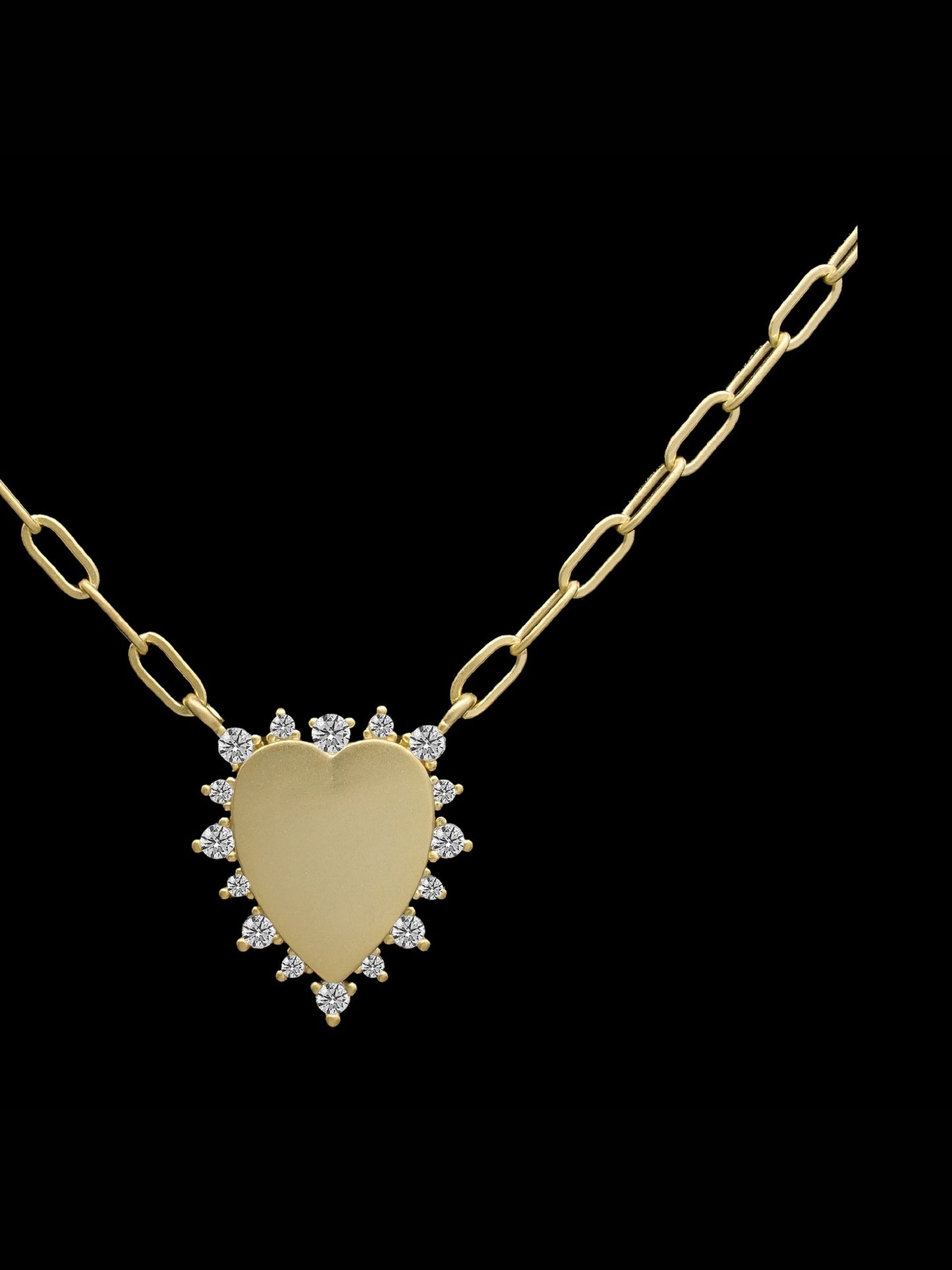 Heart with CZ Trim Matte Paperclip Necklace