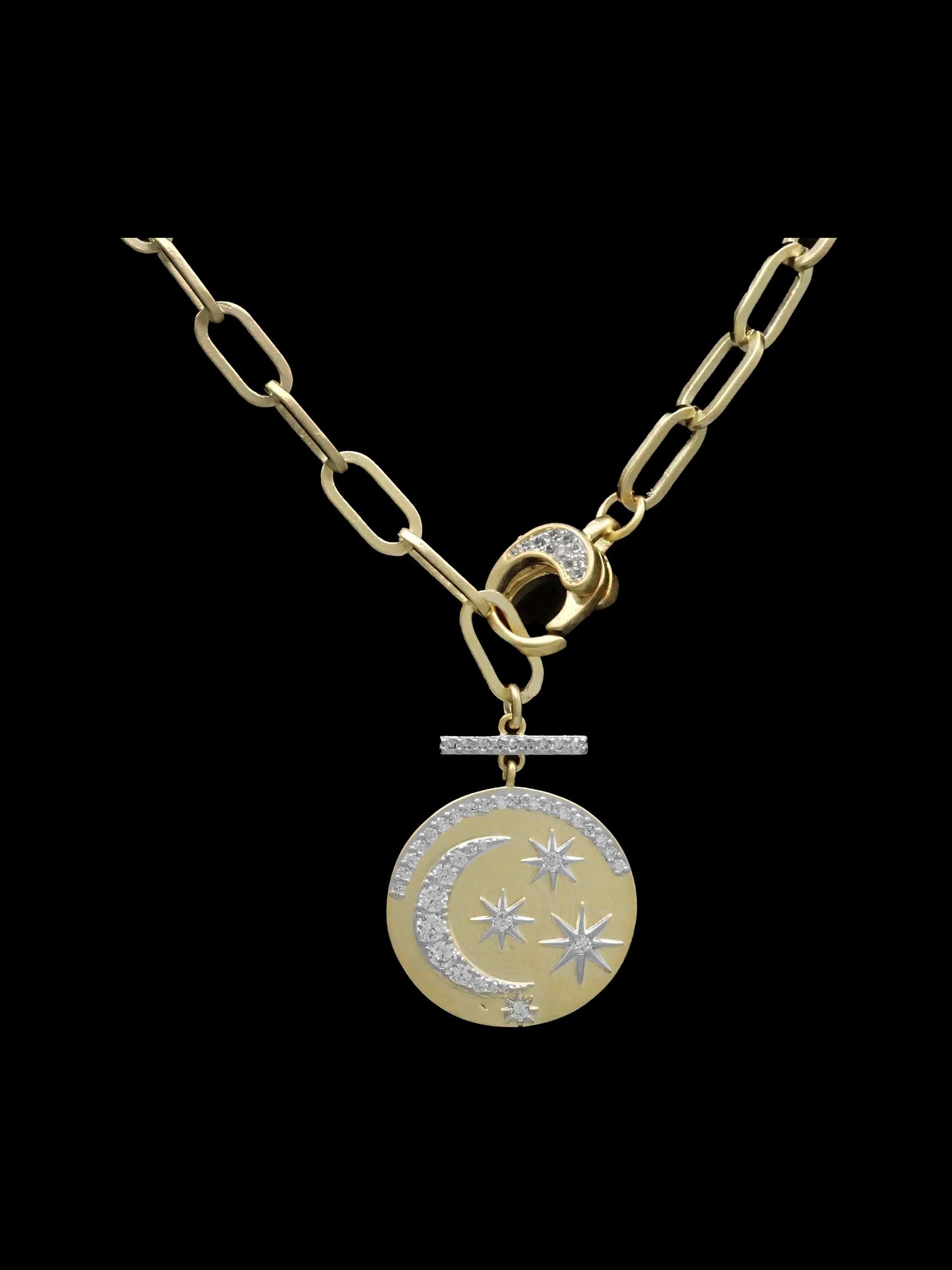Star and Moon Brushed Gold Necklace