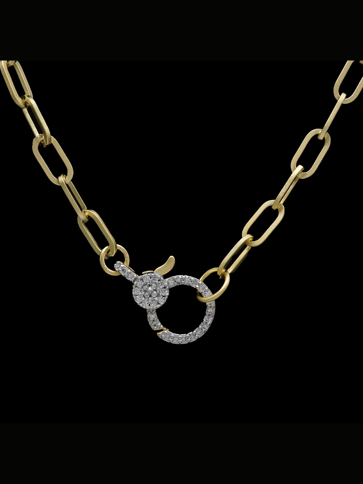 Matte Gold Pave Lobster Claw Necklace