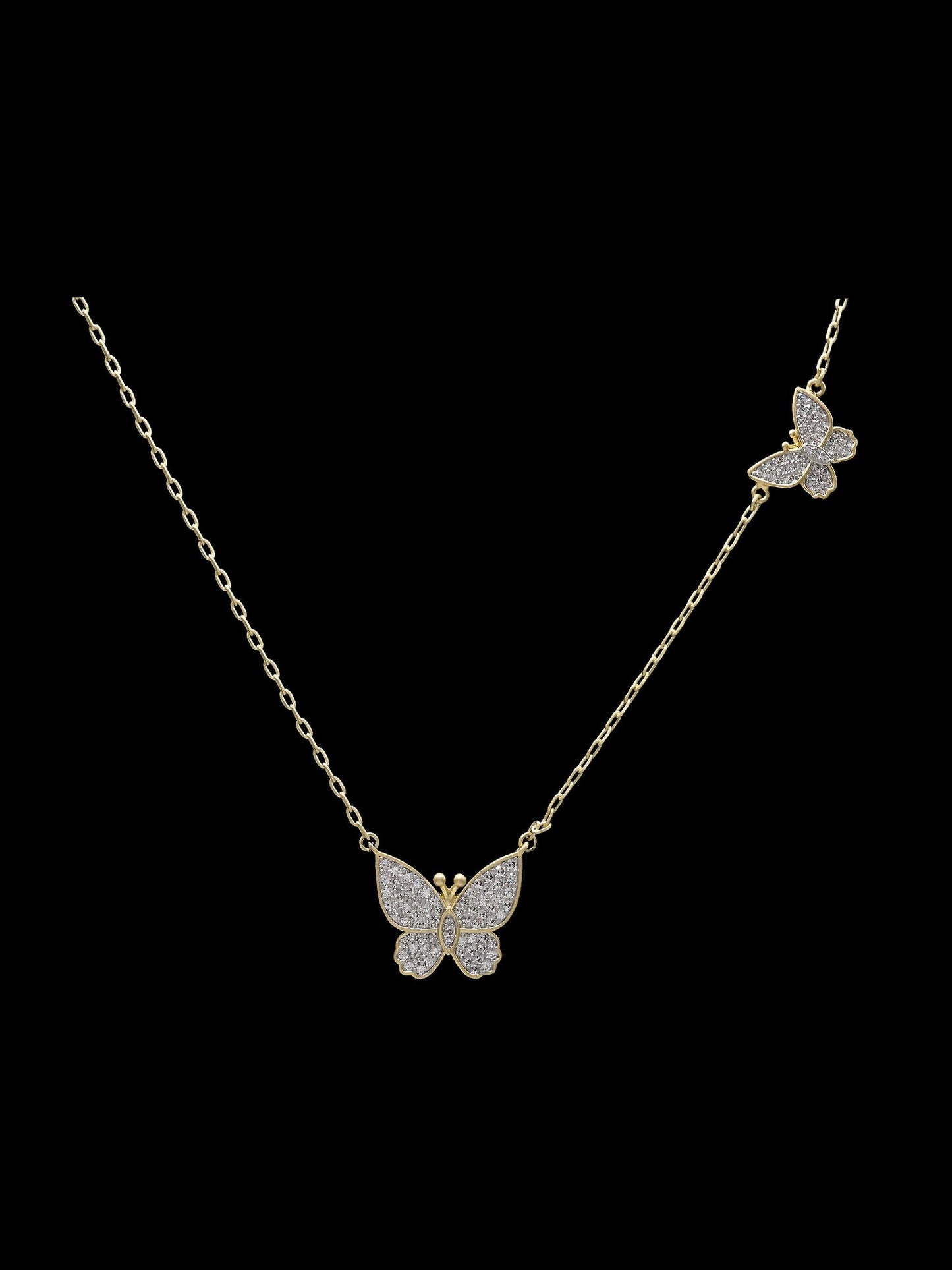 Gold Pave Twin Butterfly Necklace