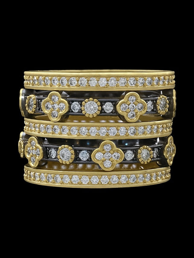 Black Pave Flower Ring Stack