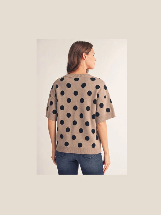 Short Sleeve Polka Dot Sweater - Taupe